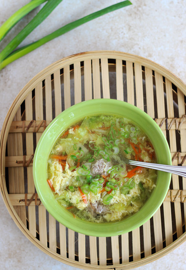 Egg Drop Meatball Soup with Green Onions